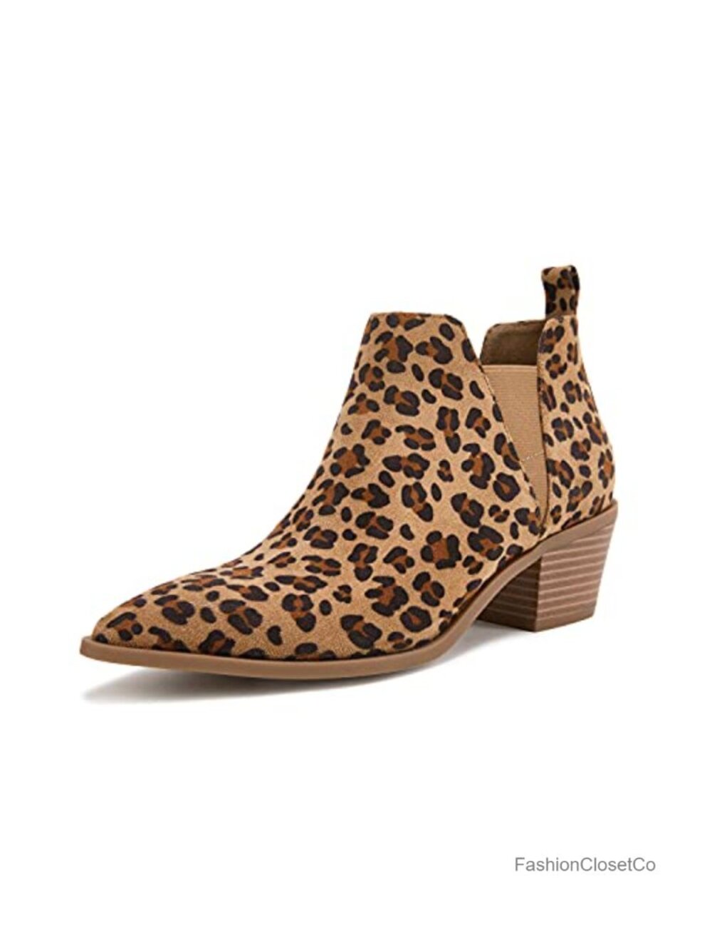 Faux Suede Pointed Toe Chunky Heel Ankle Booties Slip On w/ Side Cutouts